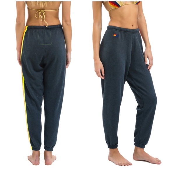 Aviator Nation 5 Stripe Sweatpants - CHARCOAL // NEON SZ S - Picture 2 of 10